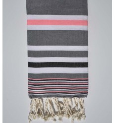 Fouta Dina Gris foncé rayures rose fluo et noire