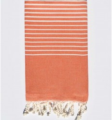 Fouta rayée orange rayée blanc créme