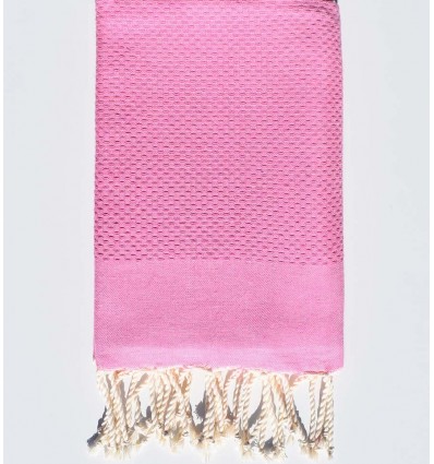 Fouta nid d'abeille unie rose dragée foncé