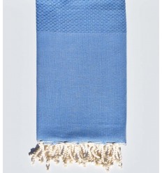 Fouta nid d'abeille unie bleu bleuet