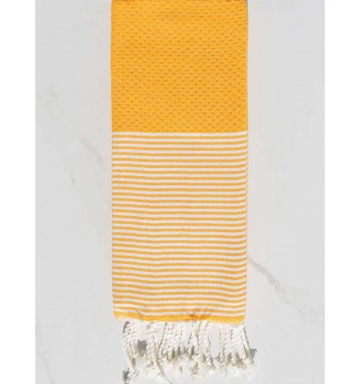 Fouta enfant en nid d'abeille couleur jaune ambre