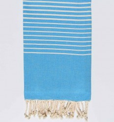 Fouta Plat bleu vive rayée blanc créme