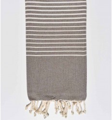 Fouta beige gris rayée blanc créme