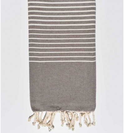 Fouta beige gris rayée blanc créme