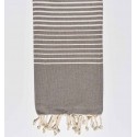 Fouta beige gris rayée blanc créme