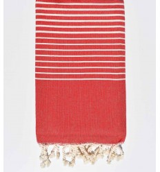 Fouta plat rouge rayée blanc créme