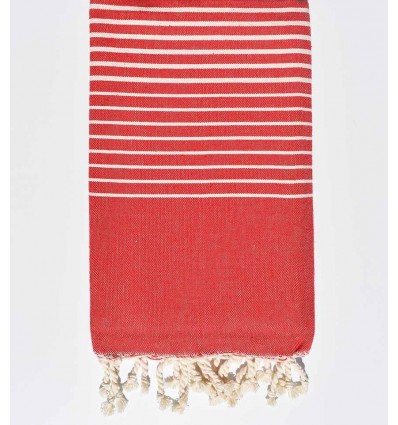 Fouta Portofino rouge rayée blanc crème