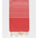 Fouta plat rouge rayée blanc créme