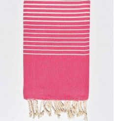 Fouta portofino rose fushia rayée blanc crème