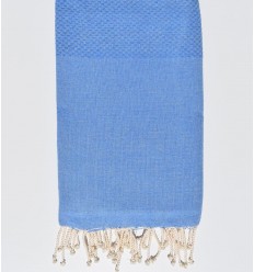 Fouta nid d'abeille unie bleu moyen