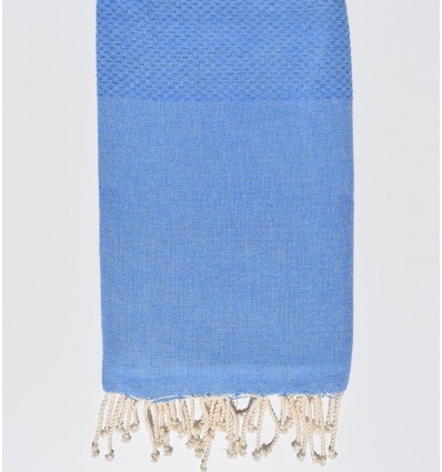 Fouta nid d'abeille unie bleu moyen