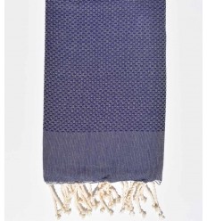 Fouta nid d'abeille unie bleu indigo moyen