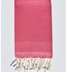 Fouta nid d'abeille unie couleur rose rubis moyen