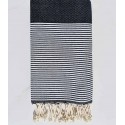 Fouta nid d'abeille bleu marine foncé avec rayures