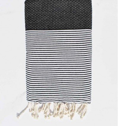 Fouta nid d'abeille noir avec rayures