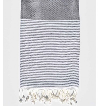 Fouta nid d'abeille gris souris avec rayures