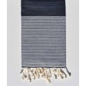 Fouta nid d'abeille bleu de minuit avec rayures