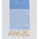 Fouta nid d'abeille bleu clair avec rayures